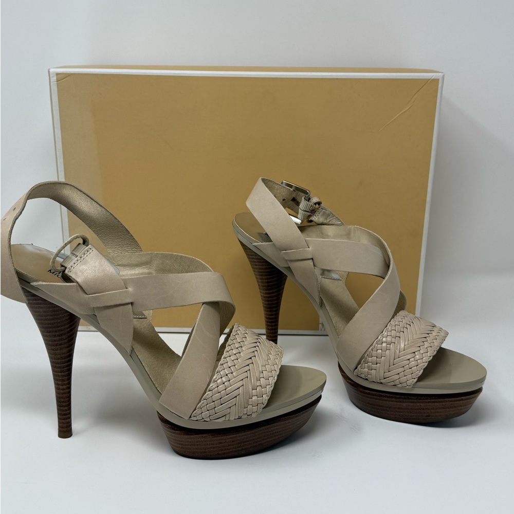 Michael Kors Strappy Platform Heels Beige Open Toe High Heel Sandals - Picture 2 of 12